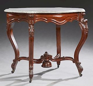 American Carved Mahogany Marble Top Center Table,