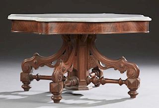 American Carved Walnut Marble Top Center Table, 19