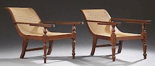 Pair of Carved Mahogany Planter's Chairs, 20th c.,