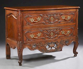 French Louis XV Style Carved Walnut Bowfront Commo