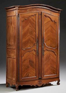French Louis XV Style Carved Inlaid Walnut Armoire