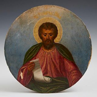 Russian Icon of St. Luke, 19th c., on a circular w