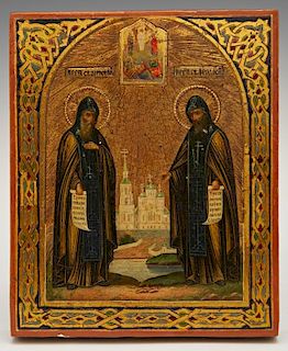 Russian Icon of St. Anthony and St. Feodosi, 19th