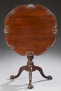 English Carved Mahogany Tilt Top Tea Table, early