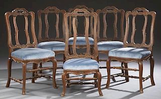 Set of Six Louis XV Style Carved Walnut High Back