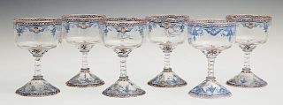 Set of Six Diminutive Galle Enameled Liqueur Glass