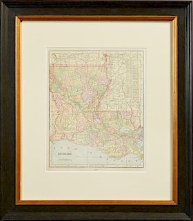Map of Louisiana, early 20th c., hand colored, pre