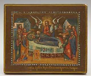 Diminutive Russian Icon of the Dormition of The Mo