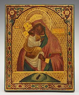 Russian Icon of the Virgin and Child, 19th c., gil