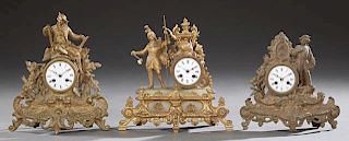 Group of Three Gilt Spelter Figural Mantle Clocks,