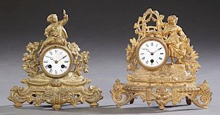 Two French Gilt Spelter Figural Mantle Clocks, 19t