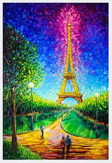 Svyatoslav Shyrochuk- Original Oil on Canvas "Eiffel Tower at Night"