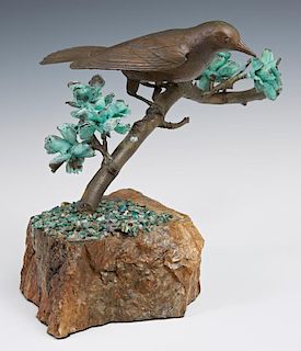 Rand, "Bird on a Branch," 1972, patinated bronze o