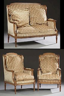 French Louis XVI Style Carved Beech Three Piece Pa