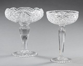 Pair of Cut Crystal Compotes, 20th c., with scallo