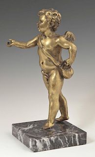 Gilt Bronze Figure of a Winged Putto, 19th c., wit
