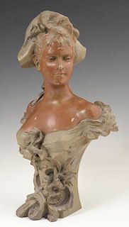 Art Nouveau Patinated Spelter Bust, c. 1900, of a