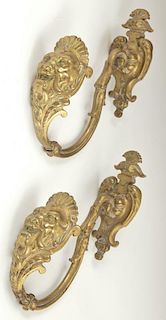 Pair of French Bronze Curtain Tiebacks, 19th c., w