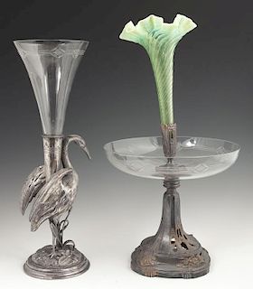 Two French Silverplated Spelter Epergnes, 19th c.,