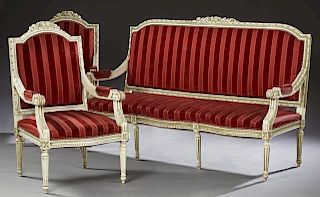 Three Piece French Louis XVI Style Polychromed Uph
