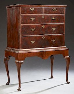 English Carved Banded Mahogany Chest on Stand, 19t