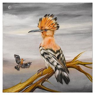 Martin Katon, "Happy Hoopoes" Original Oil Painting on Canvas, Hand Signed with Letter of Authenticity.