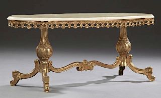 French Louis XV Style Brass Marble Top Coffee Tabl