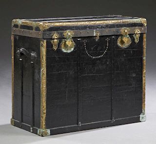 French Leather Covered Wood Travel Trunk, 19th c.,