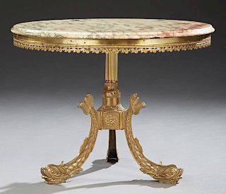 French Empire Style Brass Marble Top Coffee Table,