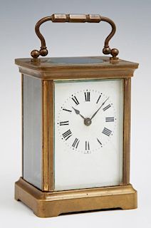 French Brass Carriage Clock, early 20th c., with b