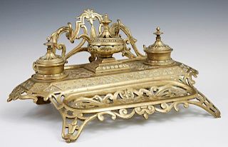 French Gilt Bronze Inkwell Pen Tray c. 1880, the a