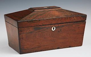English Carved Rosewood Tea Caddy, early 19th c.,