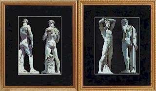 Nude Male Statuary, 20th c., pair of prints, prese
