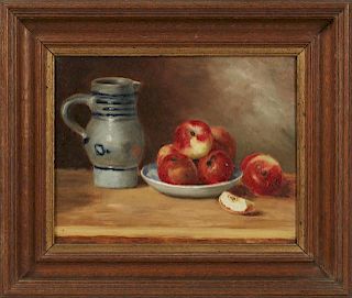 French School, "Still Life of Apples and a Stonewa