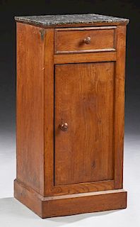 French Carved Oak Marble Top Nightstand, 19th c.,