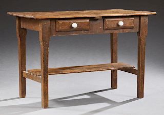 Irish Pine Work Table, 19th c., with two frieze dr