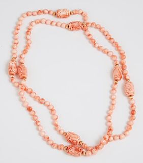 Strand of Angelskin Coral Beads, 20th c., consisti