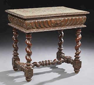 French Louis XIII Style Carved Oak Writing Table,