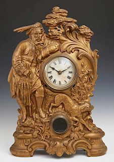 American Gilt Spelter Figural Mantel Clock, 19th c