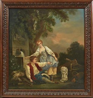 French School, "Lovers in a Garden with a Dog," 19