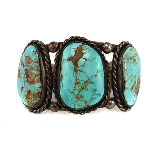 Navajo - Natural Turquoise and Silver Bracelet c. 1940s, size 6.5 (J15987-003)