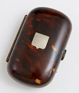 Tortoise Shell Coin Purse, 19th c., the lid inlaid