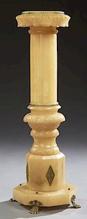 French Bronze Mounted Carved Alabaster Column, ear