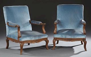 Pair of French Louis XV Style Carved Walnut Fauteu