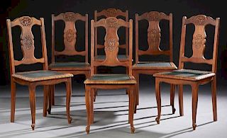 Set of Six French Louis XV Style Carved Oak Dining