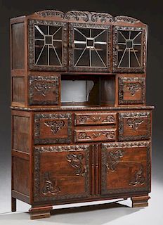 French Carved Oak Buffet a Deux Corps, early 20th