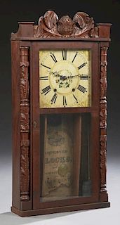 American Carved Walnut Shelf Clock, 19th c., time