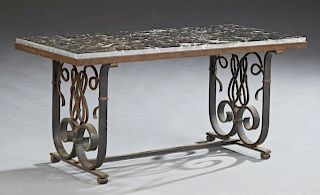 French Wrought Iron Marble Top Coffee Table, 20th
