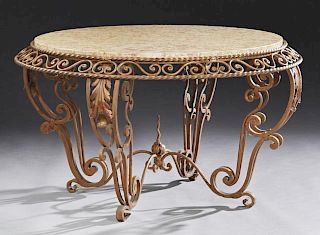 French Wrought Iron Marble top Coffee Table, 20th