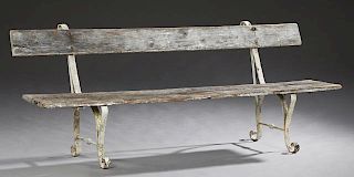 French Pine and Cast Iron Garden Bench, early 20th
